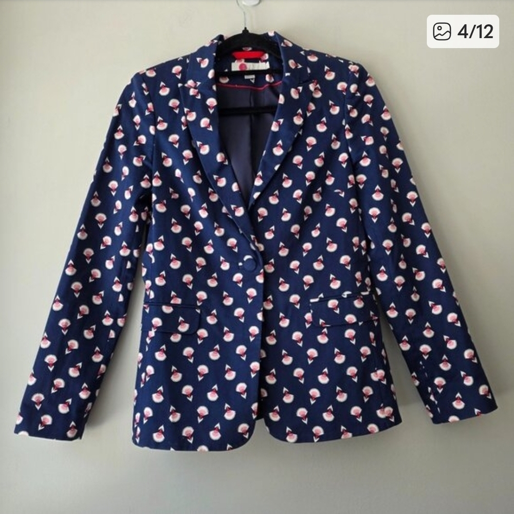 Boden Navy Blazer with Pink & White Floral Print - Size 16